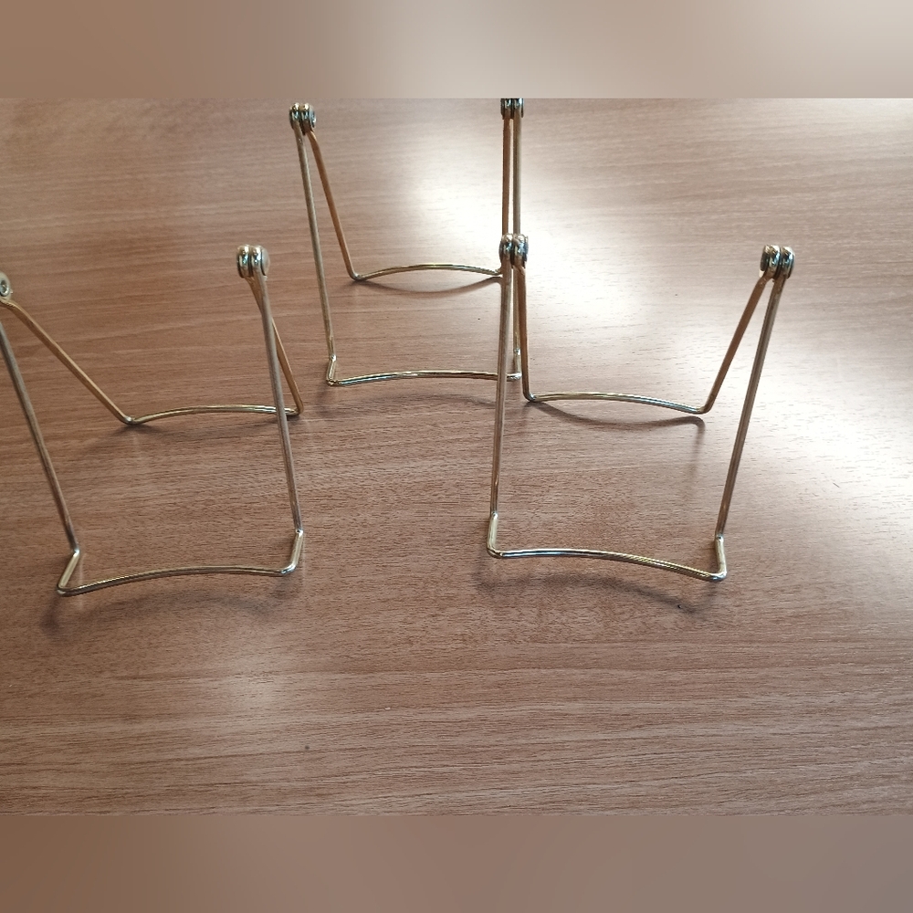 3 Gold Tone Metal 4.5 " Plate Picture Stands Easel Hinges For Easy Adjustment